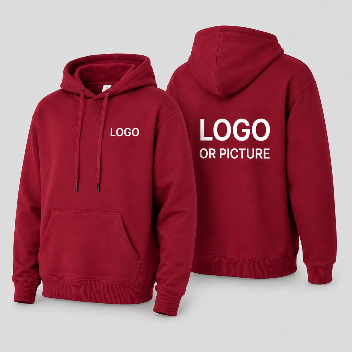 Red Color Custom Logo Hoodie Pullover – Personalized Print Sweatshirt