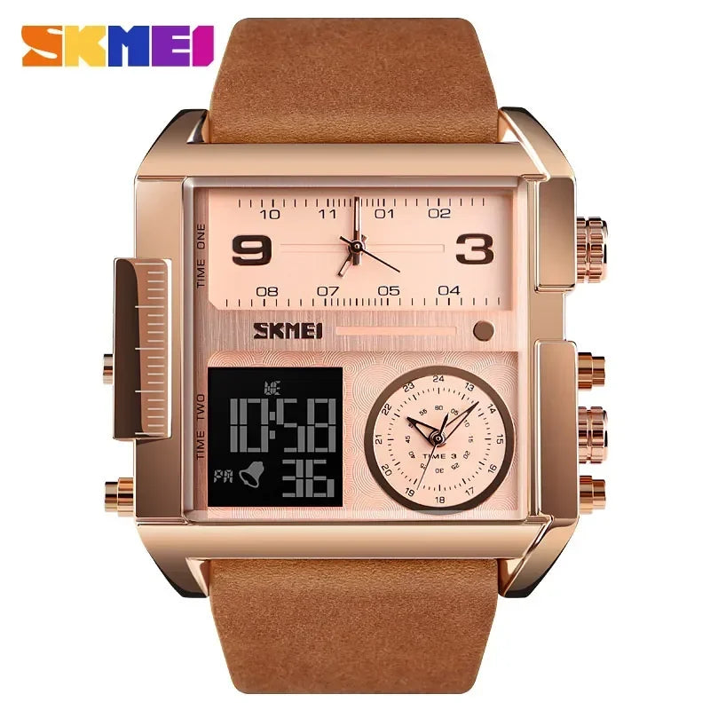 Rose Gold Brown Color Men’s Digital Sport Watch Quartz Dual Display