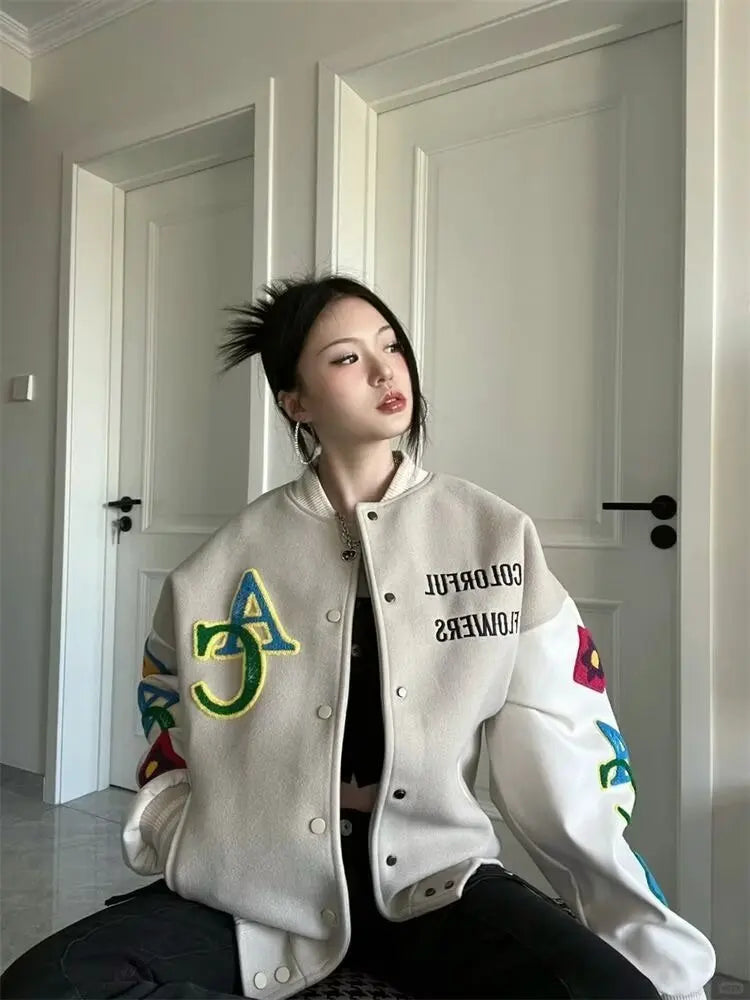 Retro Embroidered Baseball Jacket Women’s Streetwear Coat