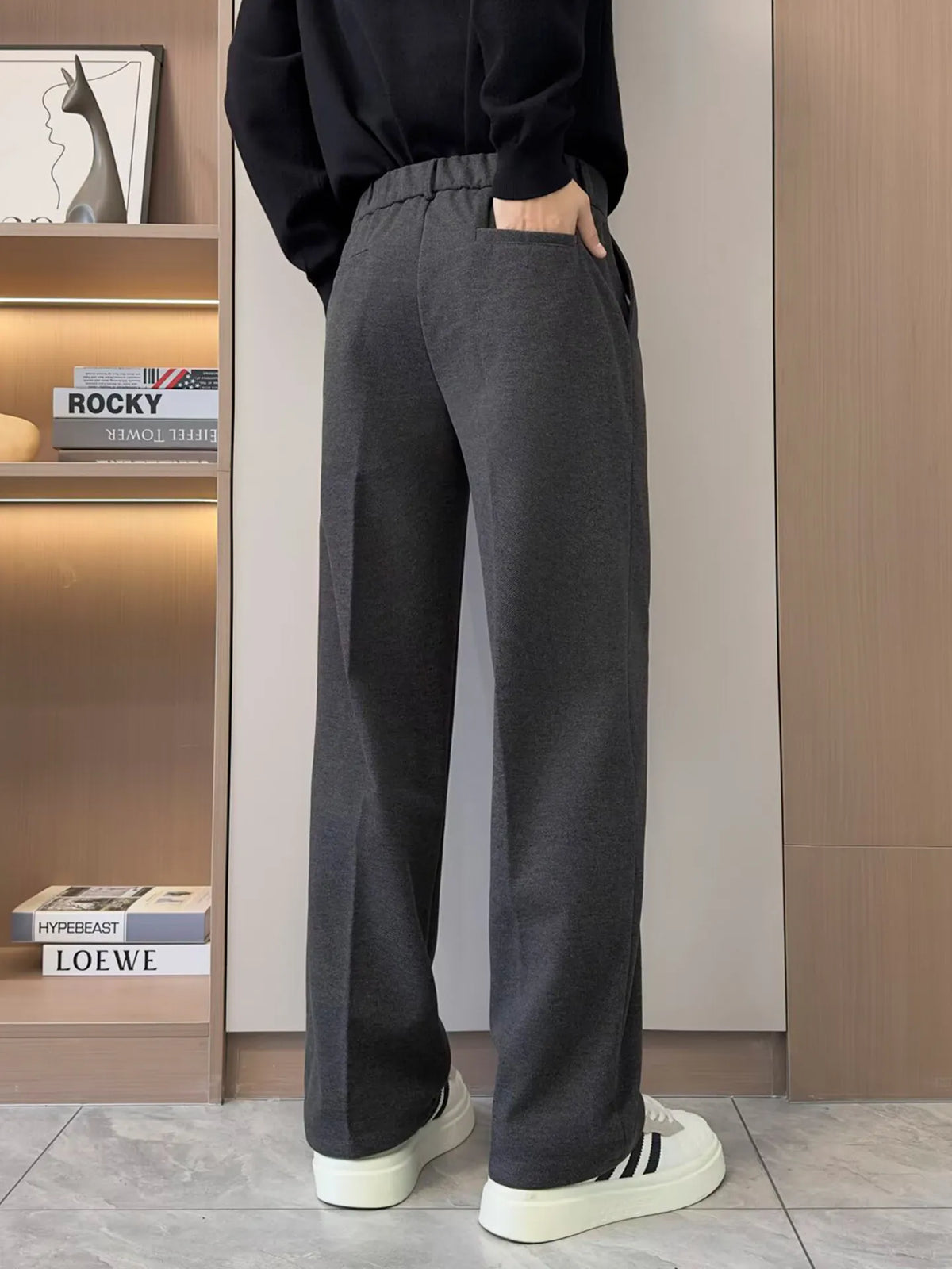 Men’s Woolen Suit Trousers Solid Loose Straight Fit
