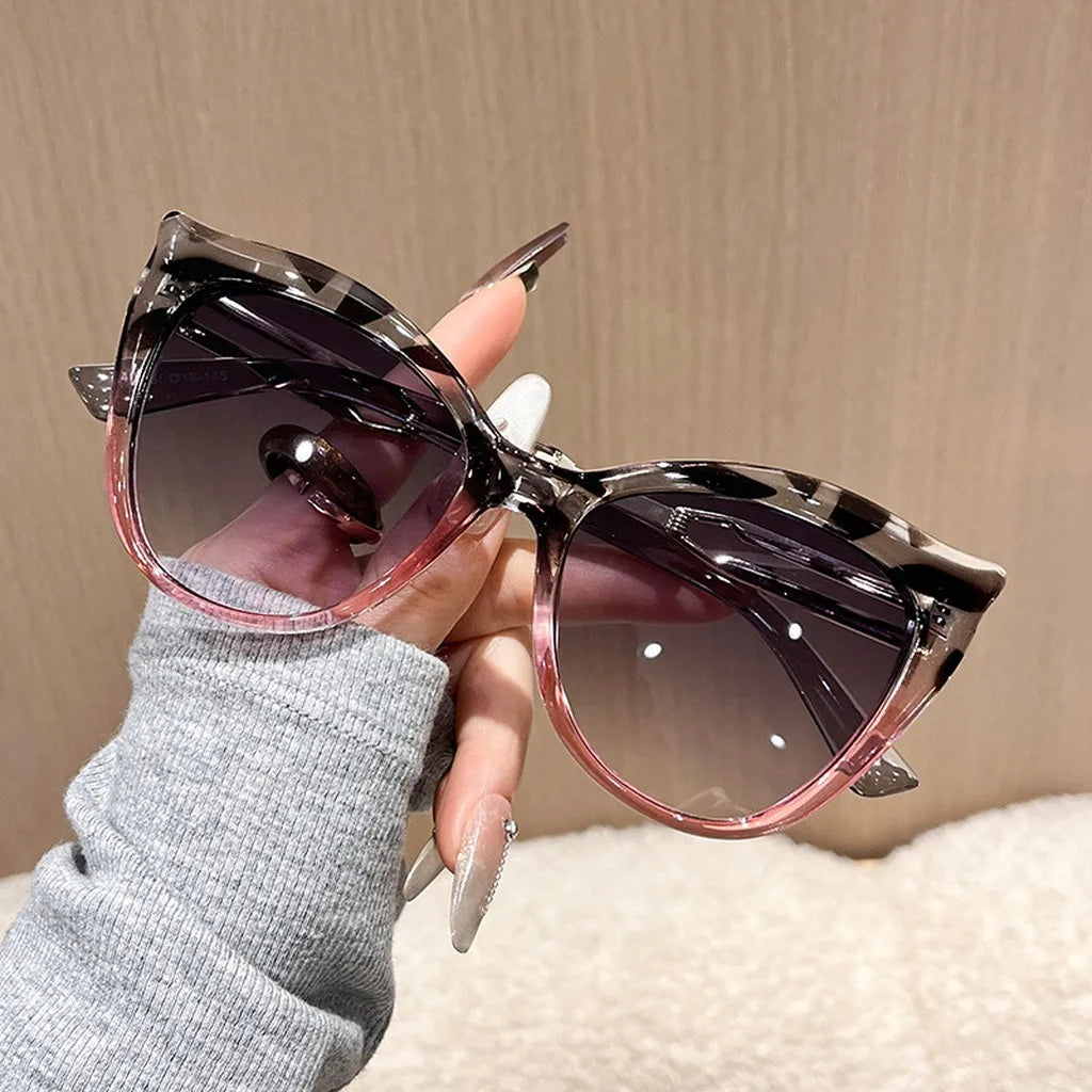 Grey Black Pink Lenses Color Women’s Cat Eye Oversized Sunglasses UV400 Big Frame