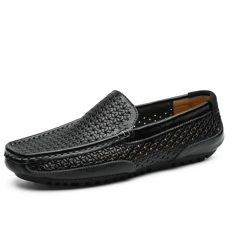 Hollow out black Color Men’s Genuine Leather Loafers – Breathable Slip-On Driving Shoes