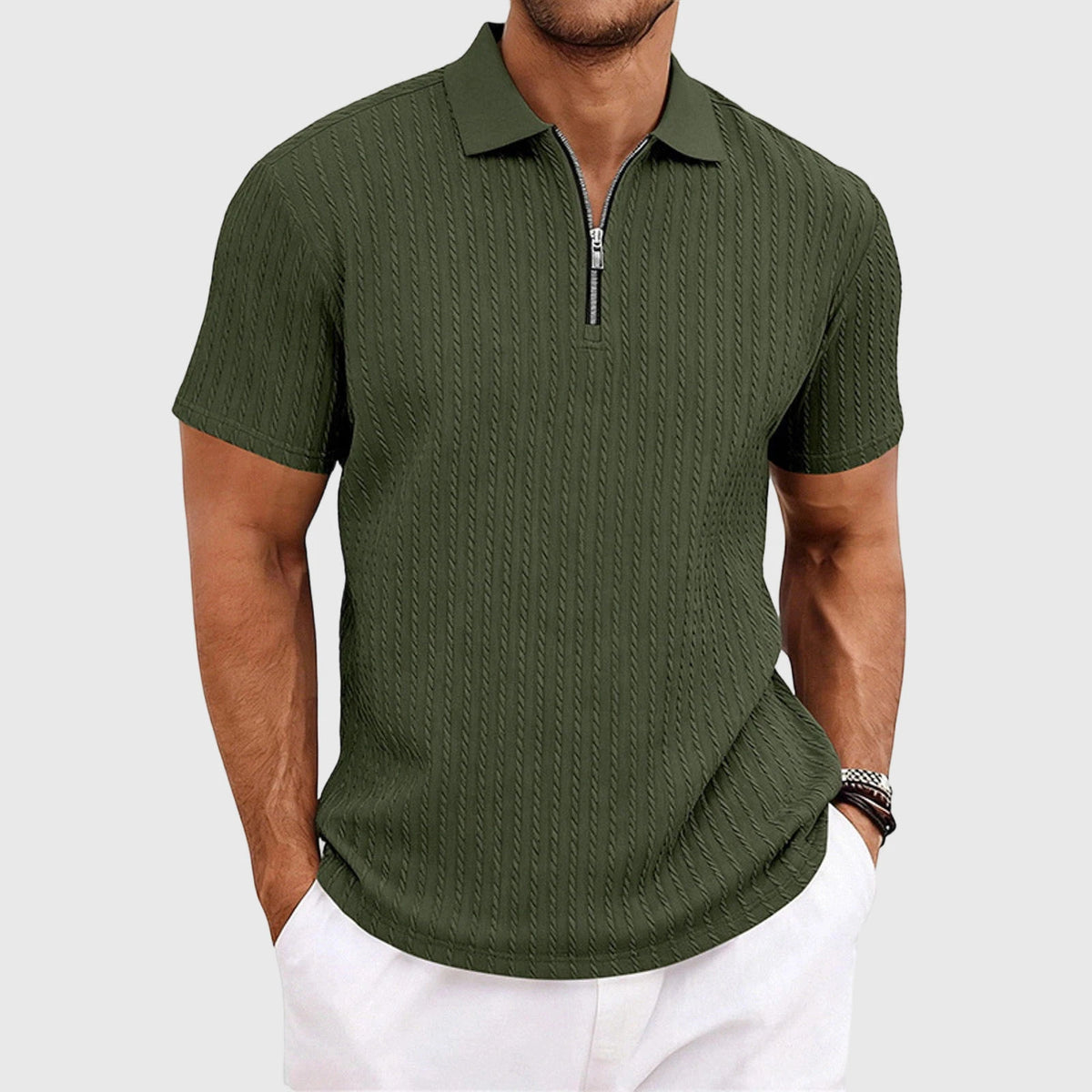 Men's Textured Half Zip Casual Short Sleeve Shirt