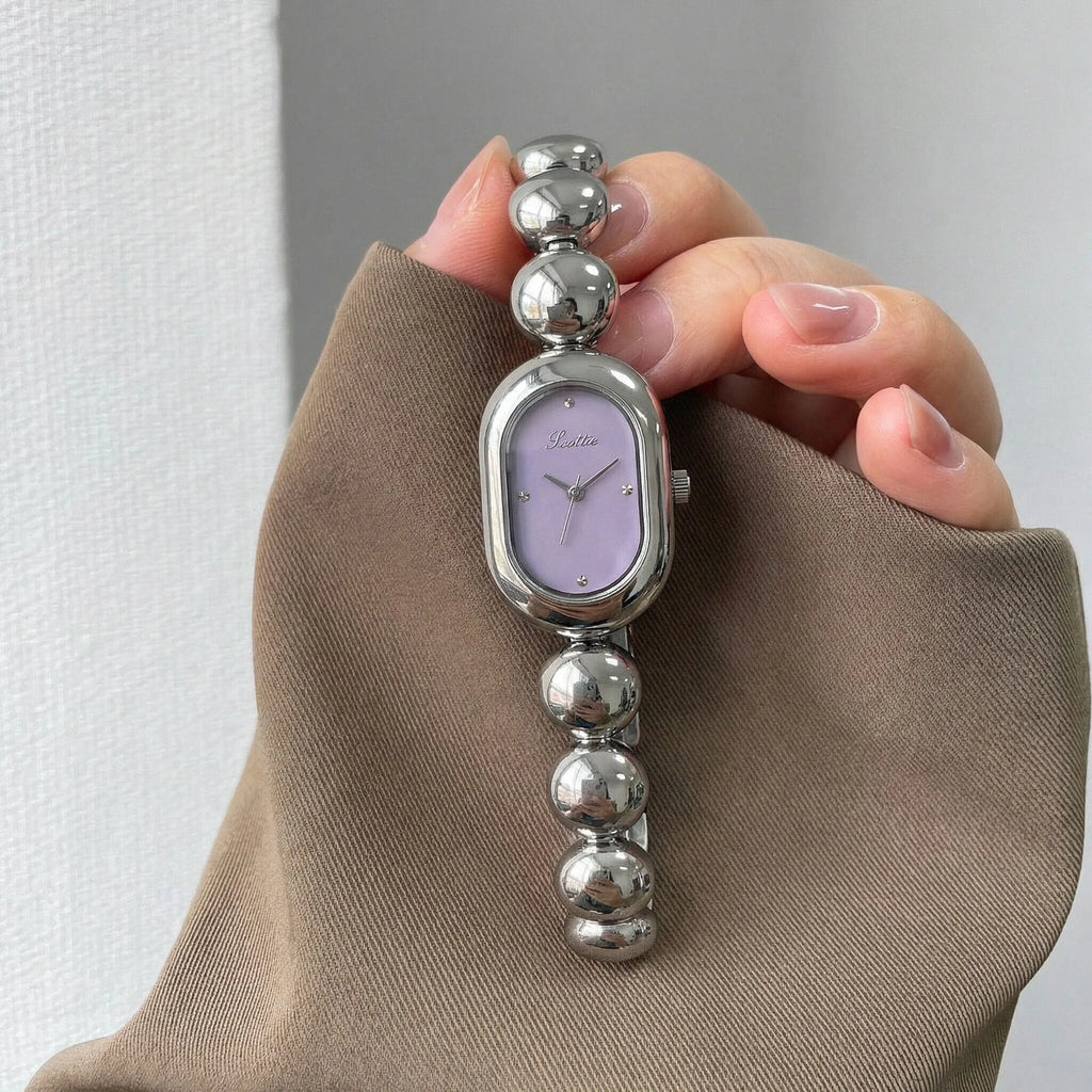 PURPLE Color Women’s Bracelet-Style Quartz Watch – Waterproof Oval Dial