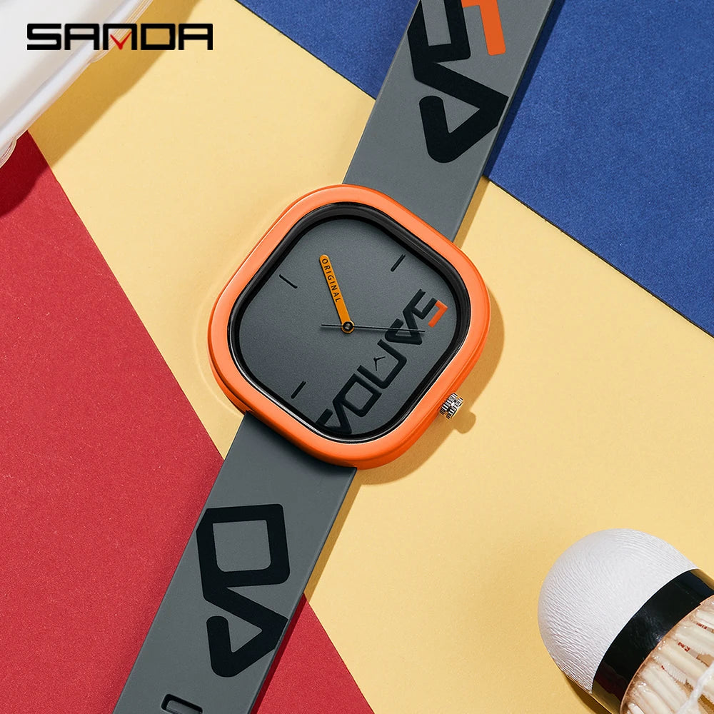 Men’s Square Quartz Watch With Silicone Strap