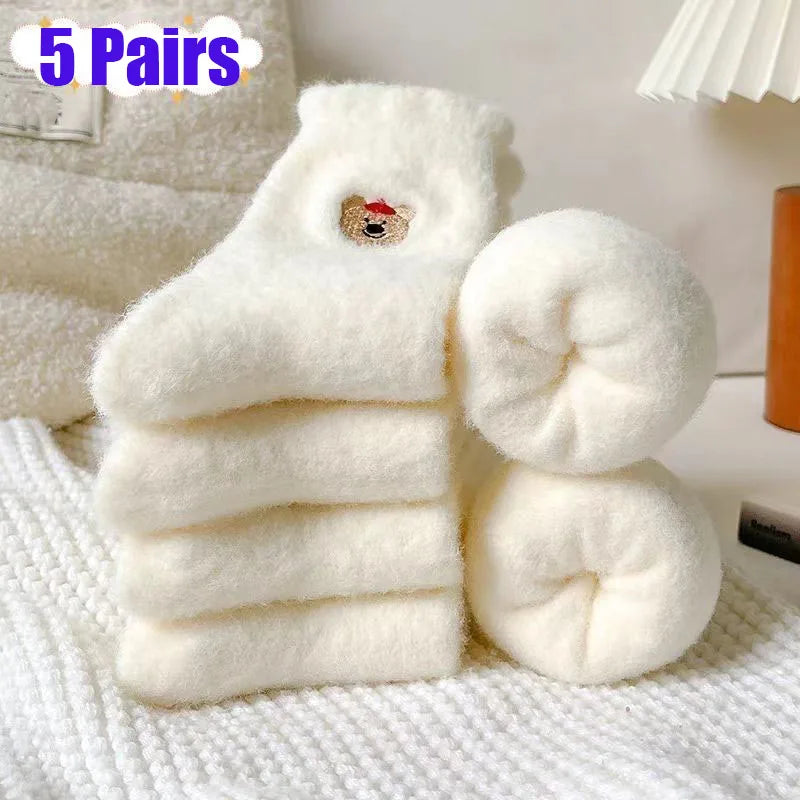Women’s Thick Velvet Fleece Home Sleep Socks 5-Pack