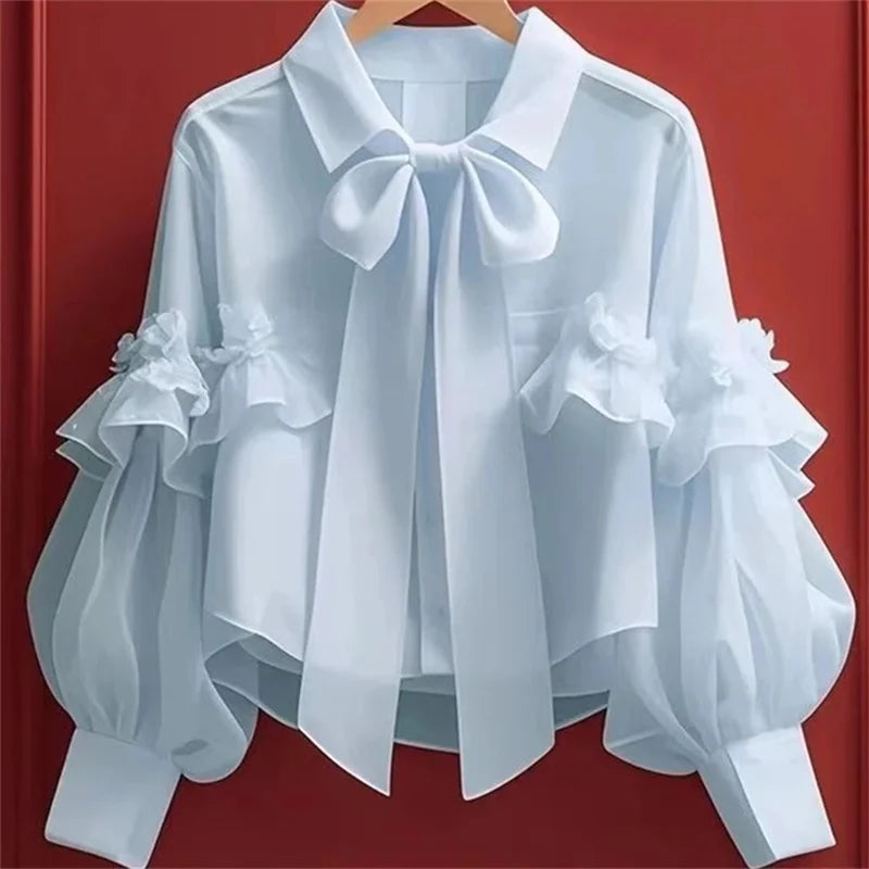 Women’s Bow Collar Short Cardigan Blouse Top