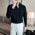 Black Shirt Color Men's Smart Casual Solid Shirt With Long Sleeves