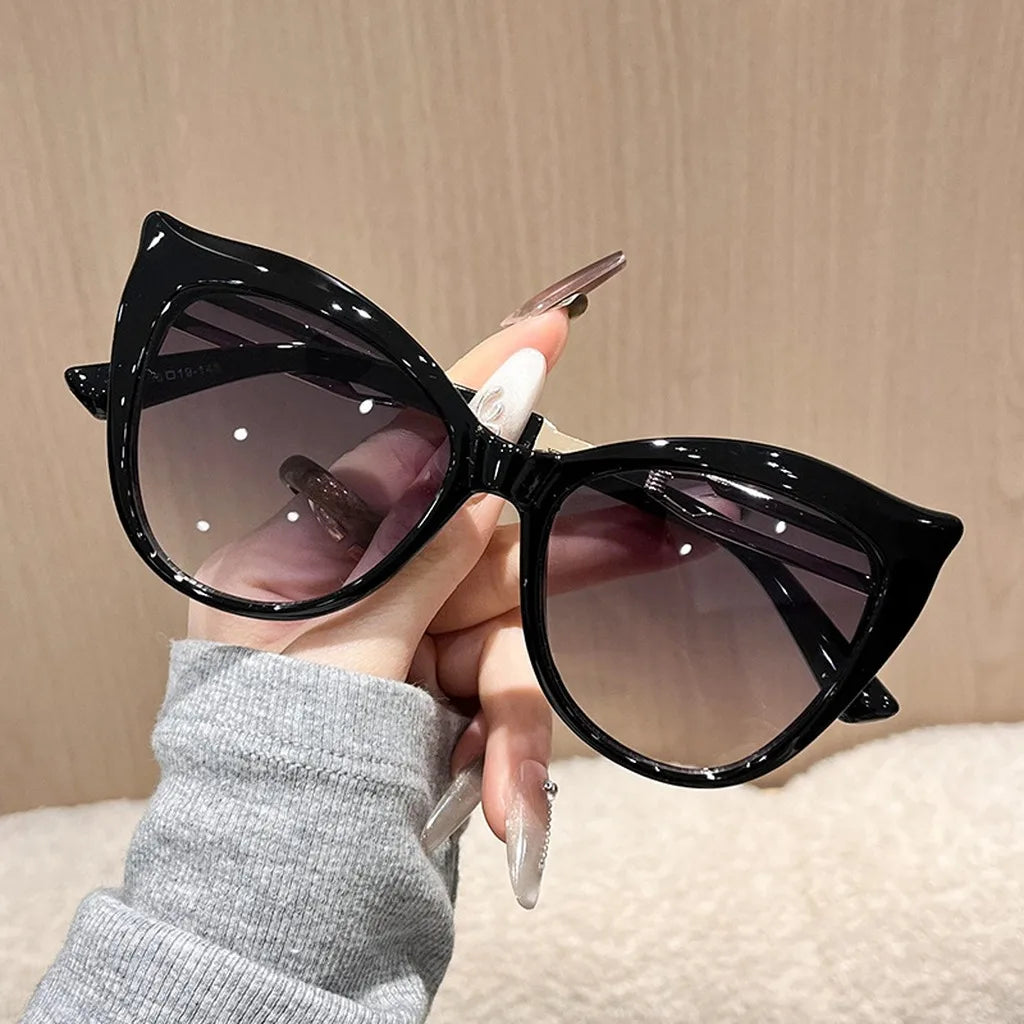 Black Lenses Color Women’s Cat Eye Oversized Sunglasses UV400 Big Frame