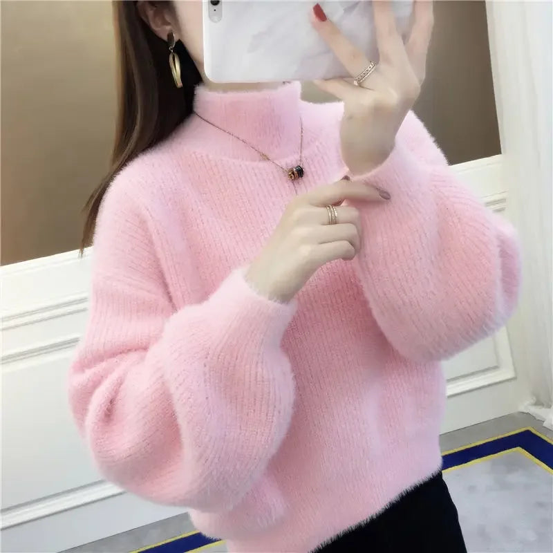 Women’s Loose Knit Pullover Sweater With Lantern Sleeves