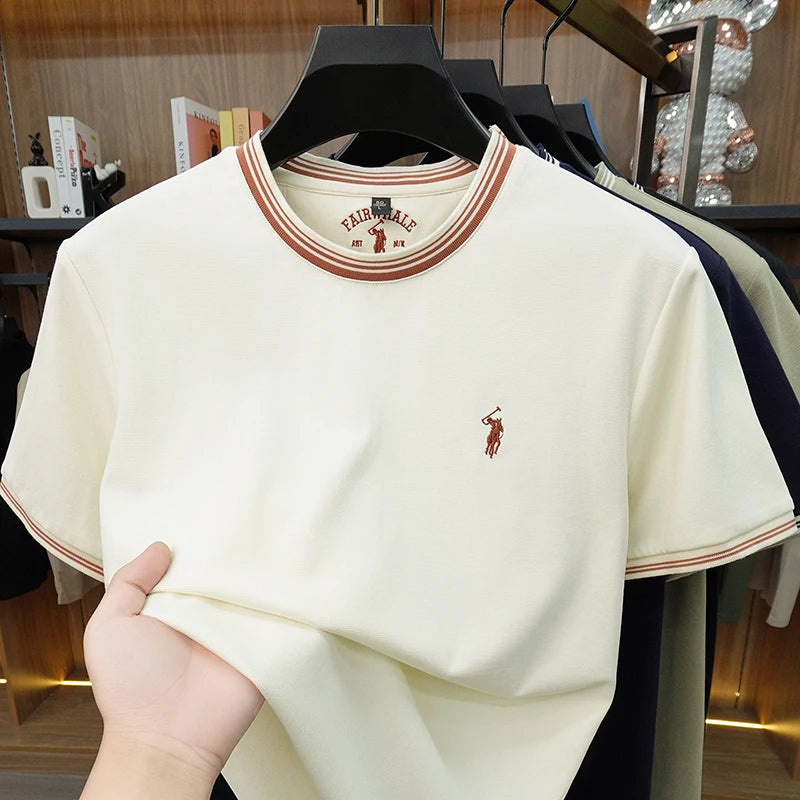 mibai Color Men’s Embroidered Casual T-Shirt Round Neck Loose Fit