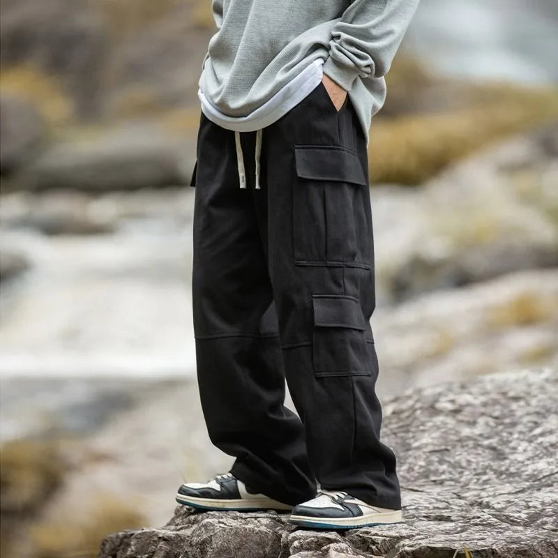 Men’s Wide Leg Cargo Pants With Multi-Pocket Design
