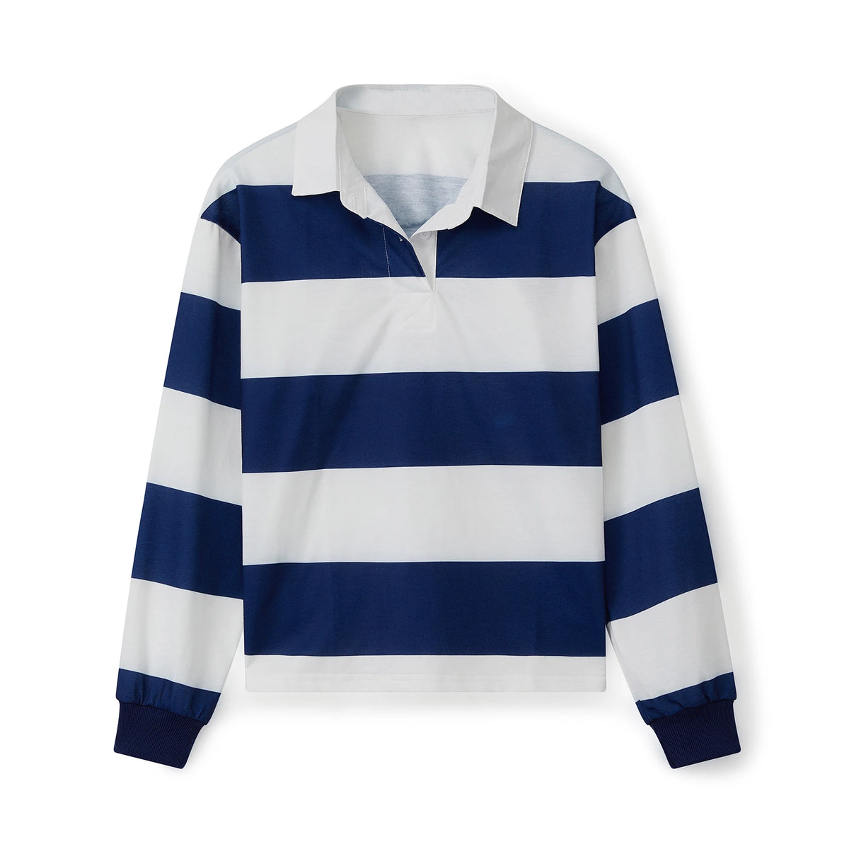 Blue Color Women’s Striped Turn-Down Collar Long Sleeve Tee