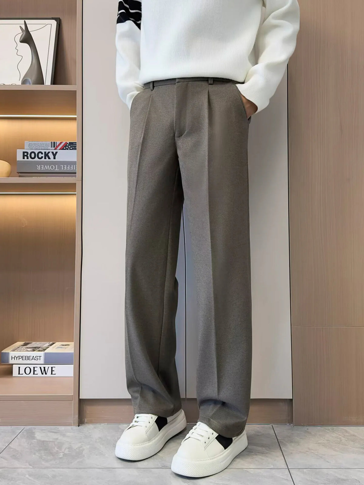 Men’s Woolen Suit Trousers Solid Loose Straight Fit