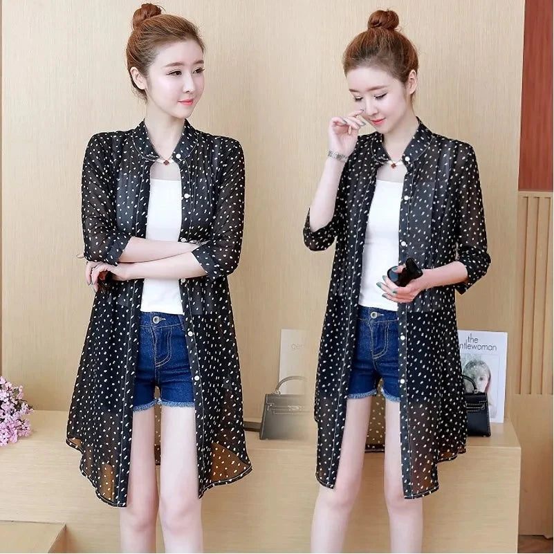 Black Flower Color Women’s Chiffon Sun Protection Cardigan Jacket