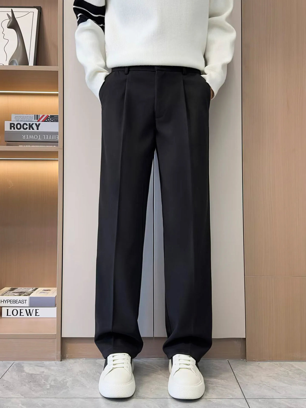 Men’s Woolen Suit Trousers Solid Loose Straight Fit