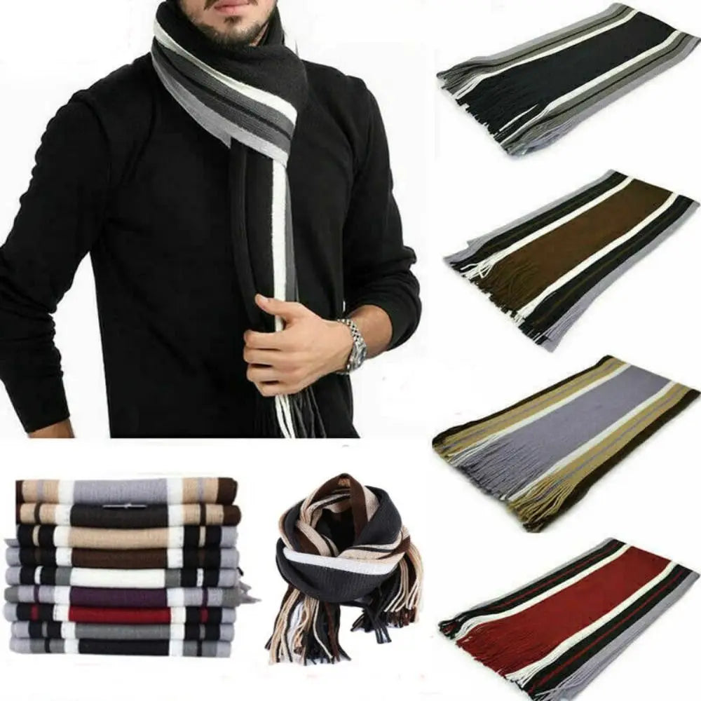 Men’s Knitted Stripe Scarf – Soft Winter Neck Warmer