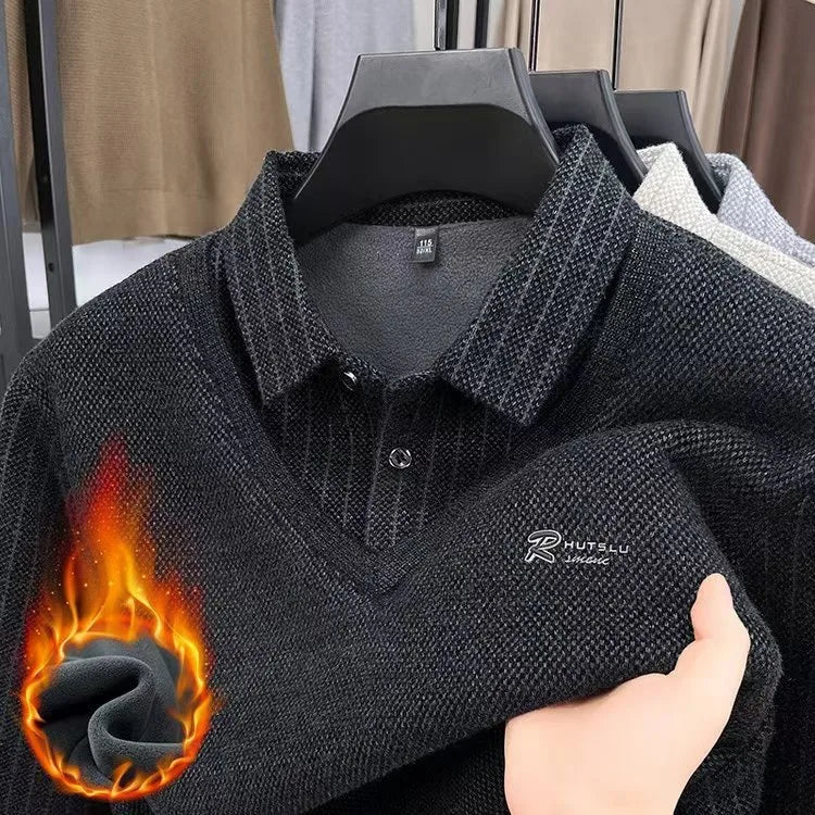 1189 in fleece Black Color Men's Long Sleeve Polo Shirt – Fleece Lined, Non-Iron