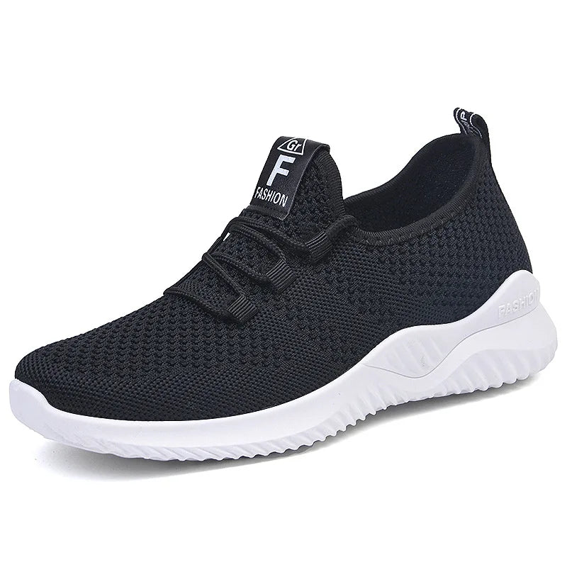 black Color Women’s Mesh Walking Sneakers – Breathable Soft Sole