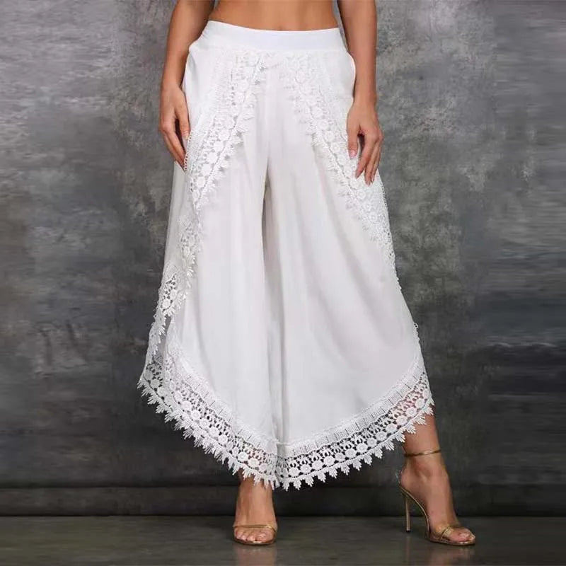 Women’s Lace Wide Leg Pants Loose High Waist Casual