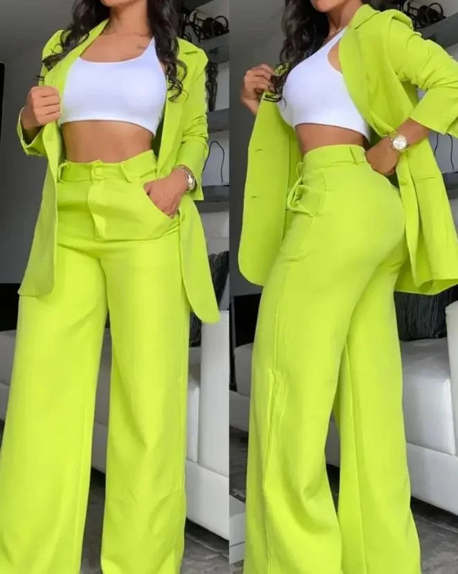 Women’s Notched Blazer Pants Suit Set For Work