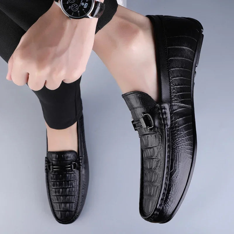 Men's Genuine Leather Loafers With Metal Buckle Comfort
