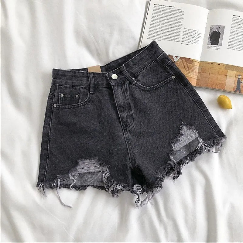 Women’s High Waist Denim Shorts – Casual Loose Fit