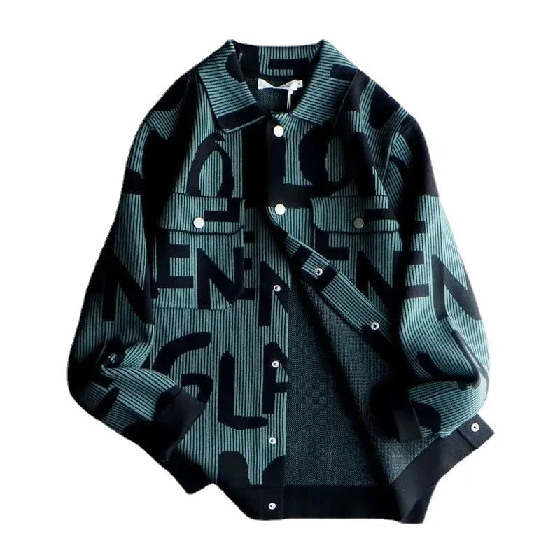 Men’s Knit Windbreaker Jacket Double-Breasted Casual