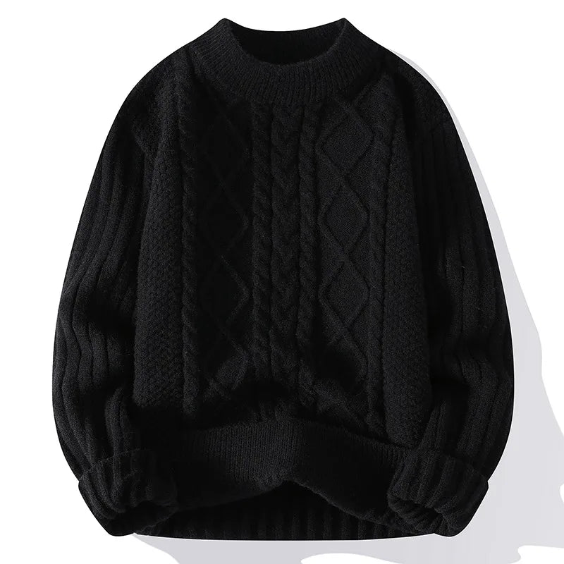 Men's Knit Pullover Sweater With Distressed Mock Neck