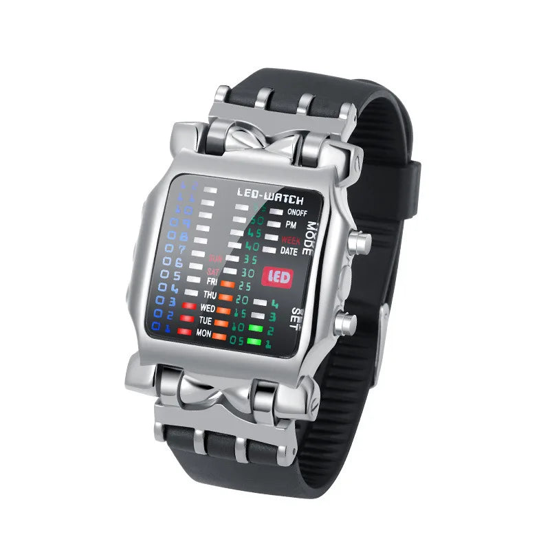 black silver Color Men's LED Binary Crab Watch – Futuristic Gift Style