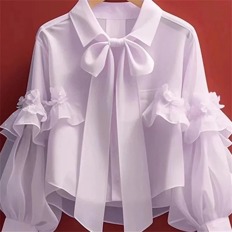 Women’s Bow Collar Short Cardigan Blouse Top