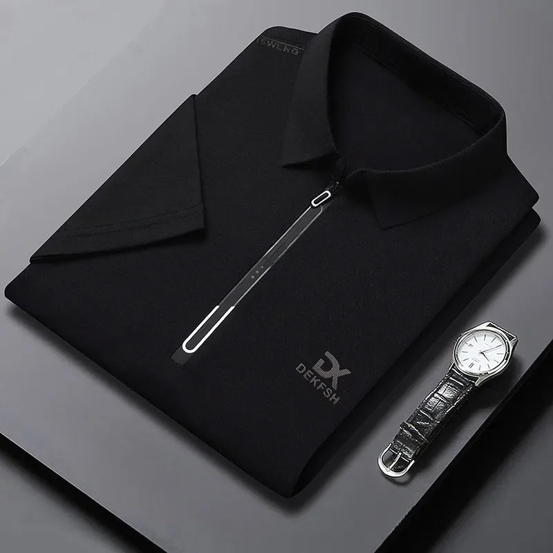 Men's Casual Zipper Polo Shirt – Lightweight Summer Top