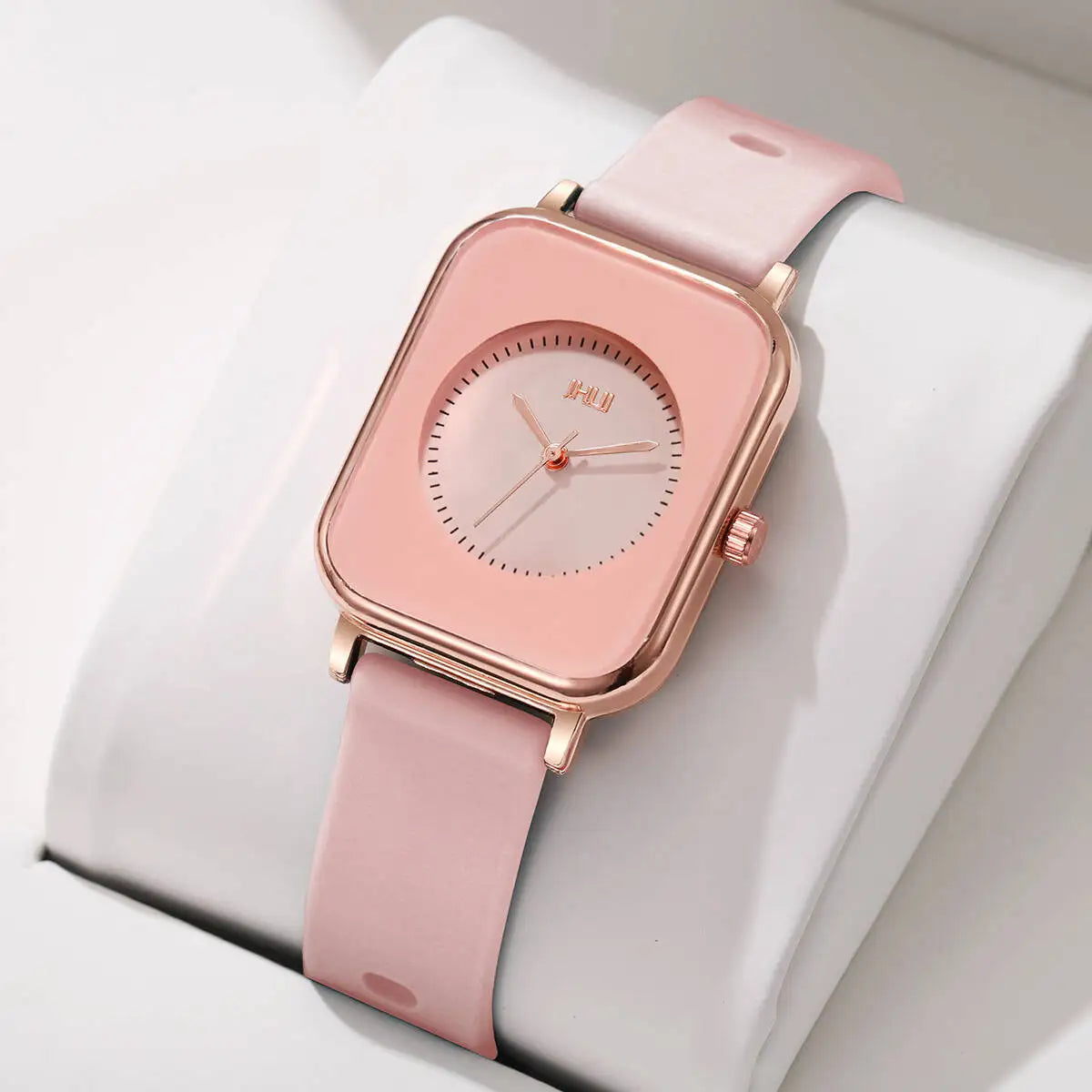 Pink Without Box Color Women’s Rectangle Quartz Watch With Silicone Strap