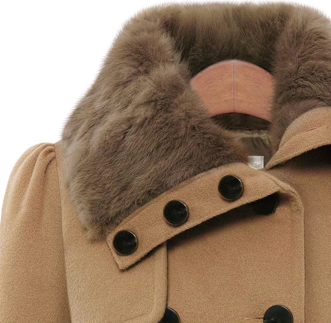 Women’s Long Wool Blend Trench Coat – Double‑Breasted
