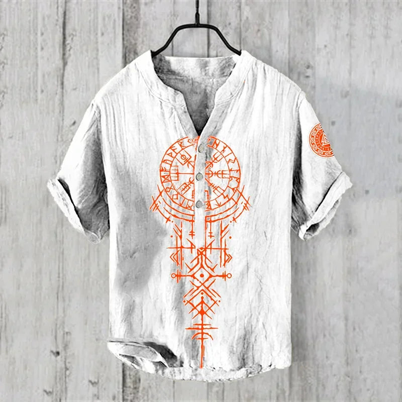 ARU218 Color Men’s Linen Casual V-Neck Short Sleeve Beach Shirt