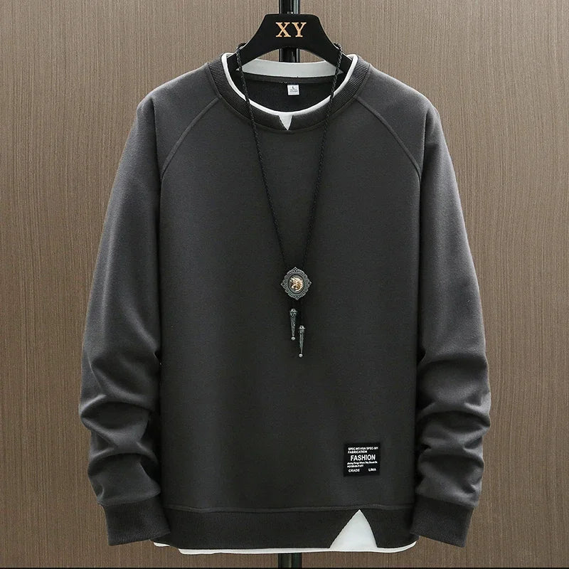 Men’s Patchwork Fake Two-Piece Casual Sweatshirt