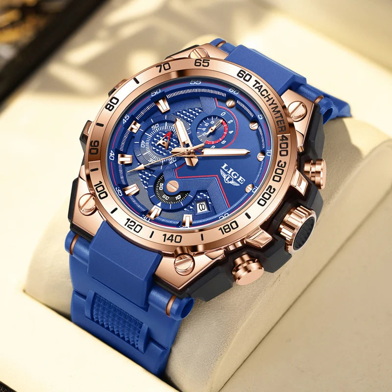 Blue gold Color Men’s Military Sports Watch Quartz With Rubber Strap