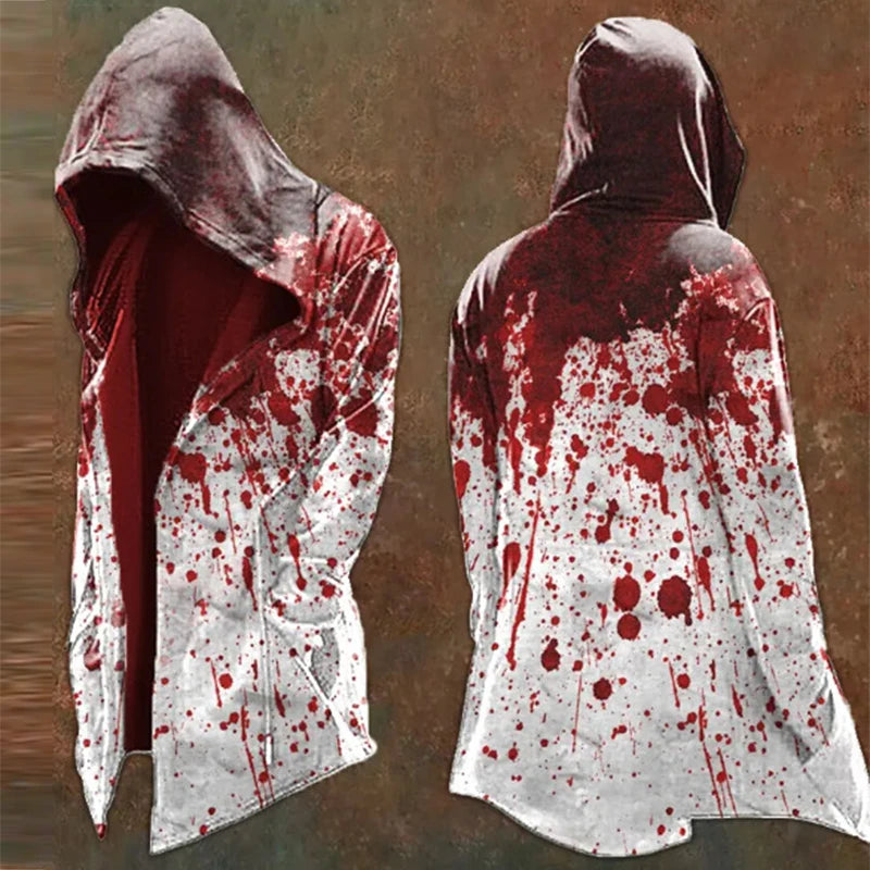 07 Print Color Men’s Vintage Gothic Hooded Coat Open Front Cardigan