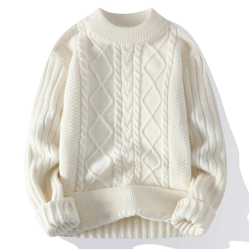 Men's Knit Pullover Sweater With Distressed Mock Neck