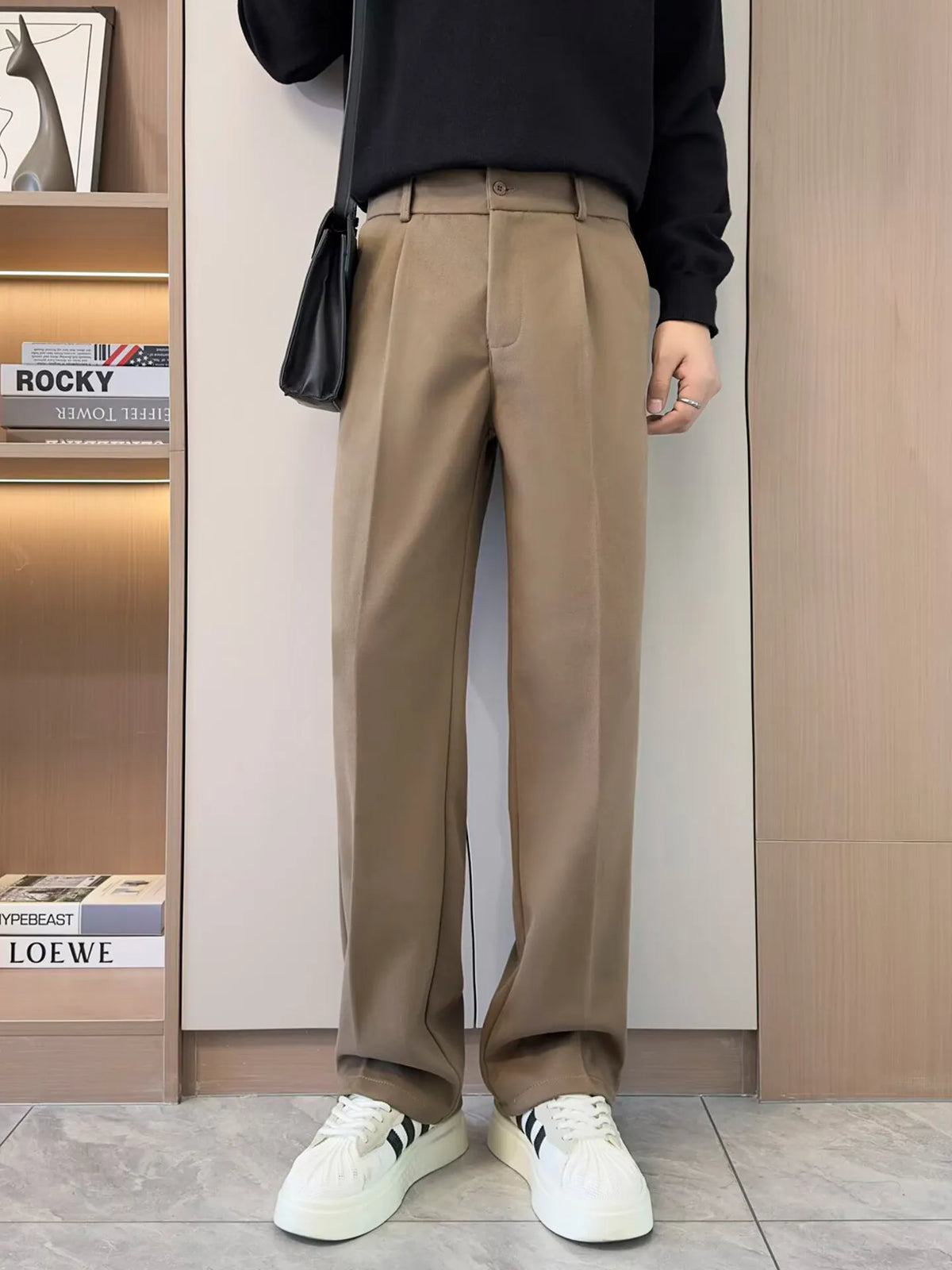 Men’s Woolen Suit Trousers Solid Loose Straight Fit