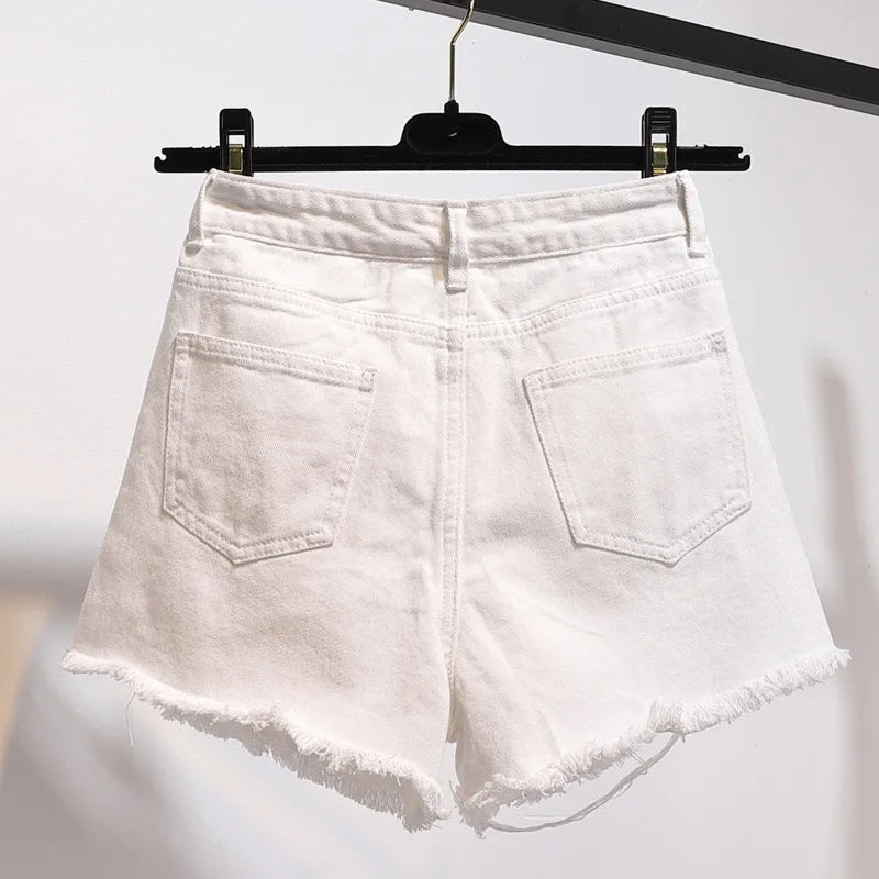 Women’s High Waist Denim Shorts With Tassel Hem