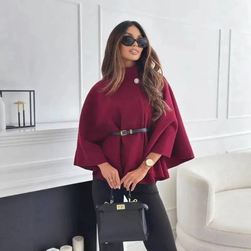Women's Woolen Belted Jacket – Elegant Office Style
