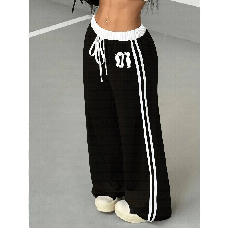 Kids Wide Leg Track Pants With Side Stripe Print