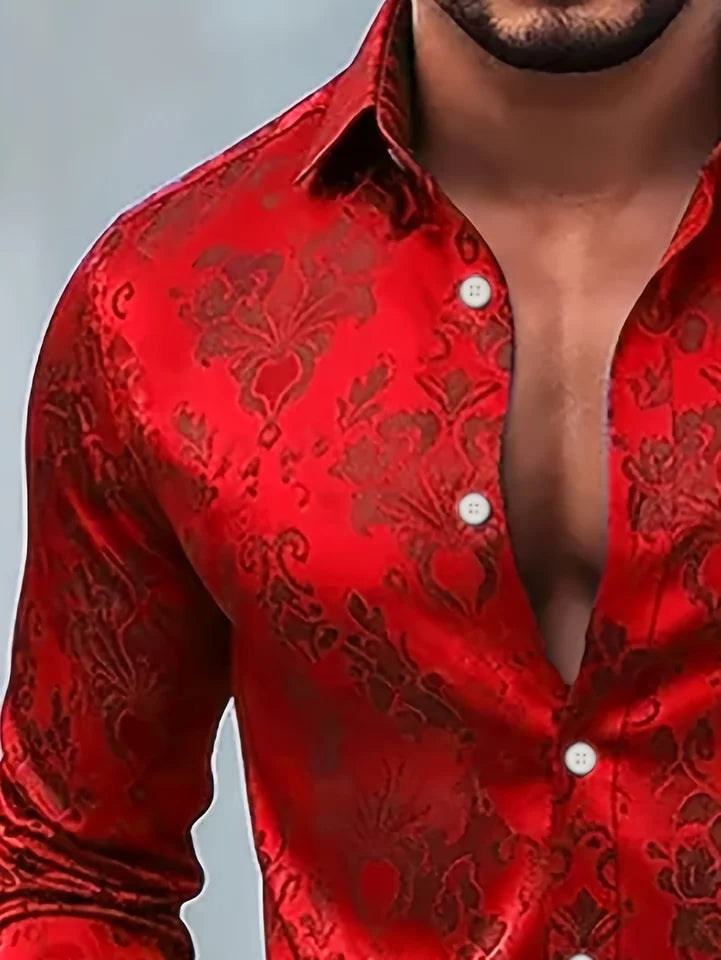 Men's Floral Satin Button Down Shirt For Parties