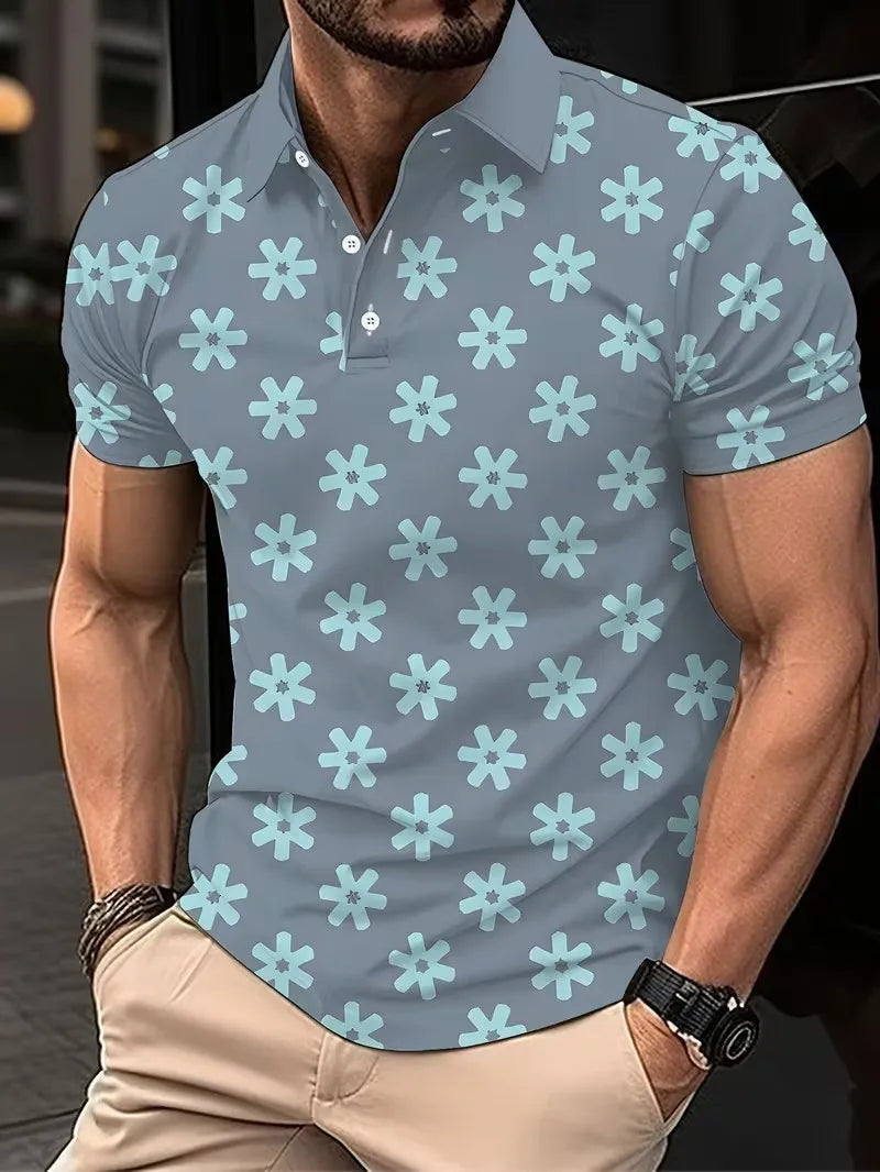 Men's Striped Polo Shirt Short Sleeve Casual Top