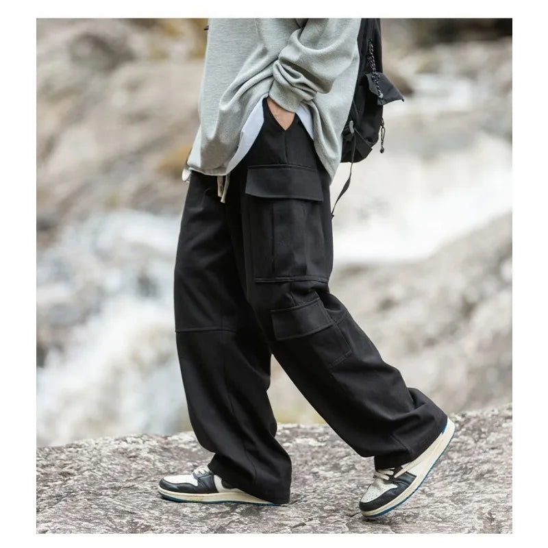 Men’s Wide Leg Cargo Pants With Multi-Pocket Design