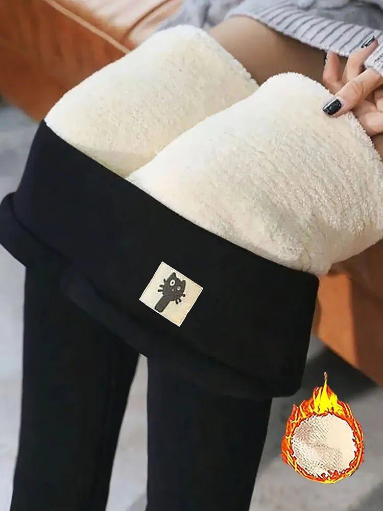Women’s Lamb Cashmere Fleece Leggings High Waist Slim Fit