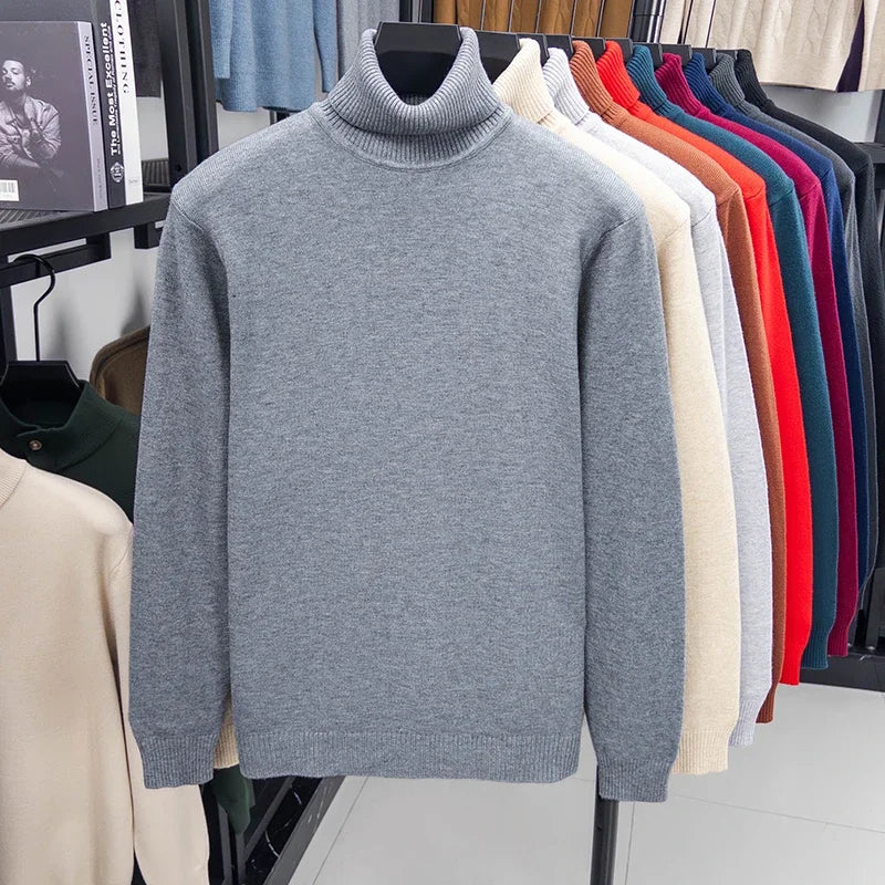 Dark Grey Color Men’s Knitted Turtleneck Sweater Slim Fit Pullover