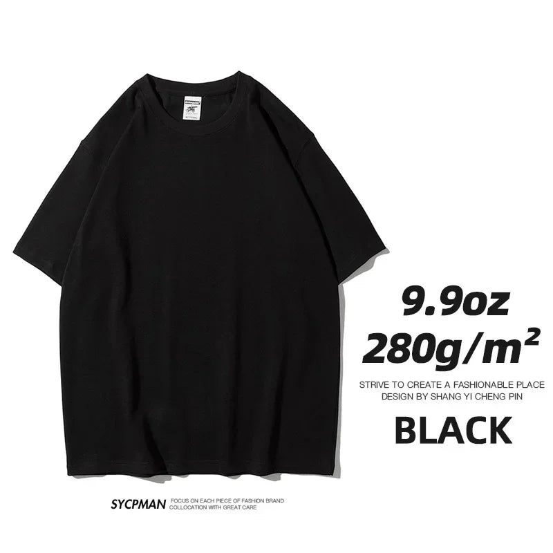 black Color Men's Heavyweight Oversized T-Shirt 280gsm Cotton
