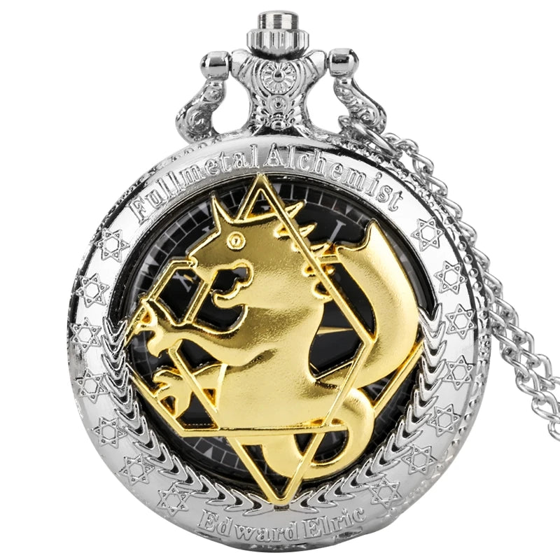 Silver Gold Color Anime Silver Pocket Watch Pendant – Quartz Necklace Clock